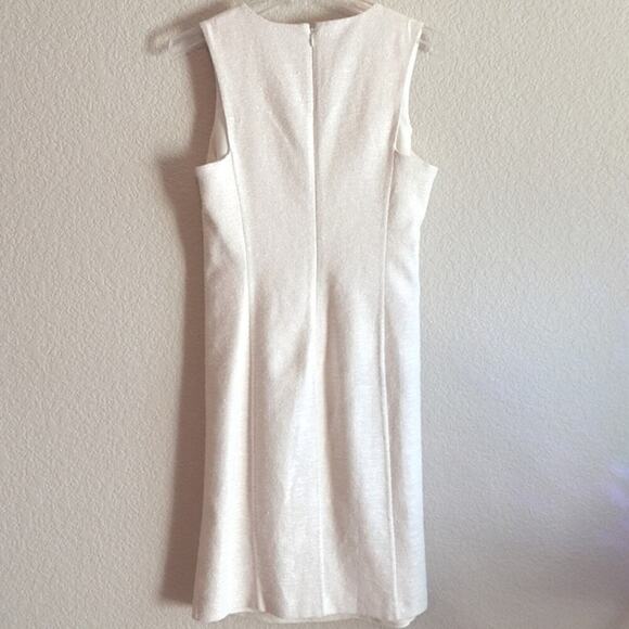 Halston Heritage Bone Tweed Ruched Side Sleeveless Sheath Dress Size L $429 NEW - Picture 5 of 10